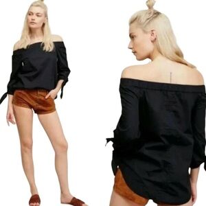 NWT FREE PEOPLE Show Me Some Shoulder Strapless Tie Sleeve Top Shirt Tunic